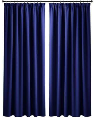 Yorkshire Bedding Pencil Pleat Blackout Curtains for Bedroom 90 x 90 Inch Drop Thermal Insulated Extra Long Navy Curtains with 2 Panels
