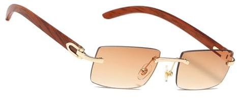 MEGAVOW Rectangulares Sin Montura para Hombre Mujer, Correa Gafas, Gafas de Sol Sin Retro Vintage, Protección UV, Gafa de Sol con Montura Cuadrada Ultra Pequeña