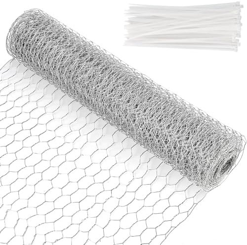 Lxoraziy Malla de Alambre de Pollo 40cm x 15m, Malla Conejera Alambre Hexagonal Galvanizada con 50 Bridas para Cables, Ideal para Cercado de Jardín y Enclos para Pequeños Animales
