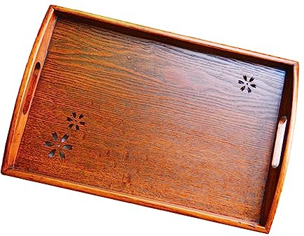 SECFOU 1pièce Plateau Bois Creux Avec Poignées Plat De Service Pour Hôtel Style