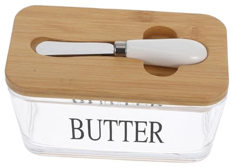 MAGICLULU Recipiente Para Mantequilla Tapa De Bambú y Cuchillo Caja Hermética Para Mantener Frescura Cocina y Nevera Porta Mantequilla Elegante y Multifuncional Para Hogar