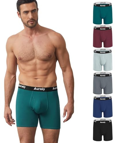 Aurmly Boxer Uomo Bamboo, Biancheria Intima Uomo Confortevole, Mutande Antibatteriche 6 Pezzi, Elasticizzato Intimo Mutande, Traspiranti