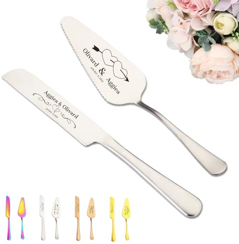 Personalisierter Tortenheber und Tortenmesser Set - Premium Personalisierte Hochzeitsgeschenk für Brautpaare - Edelstahl mit individueller Gravur - Ideal für Hochzeit, Jahrestag, Geburt (Silber)