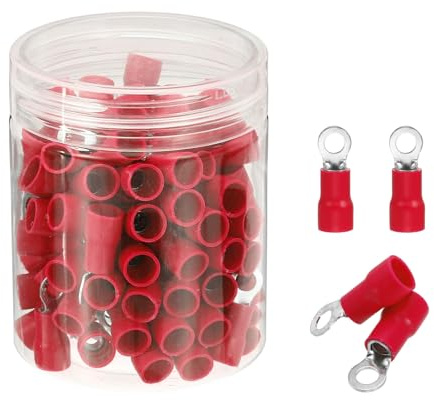sourcing map 100 terminali ad anello isolati RVS5.5-4 capicorda per batteria da 12-10 AWG, terminali elettrici a crimpare, connettori per cavi industriali, elettrici, rosso