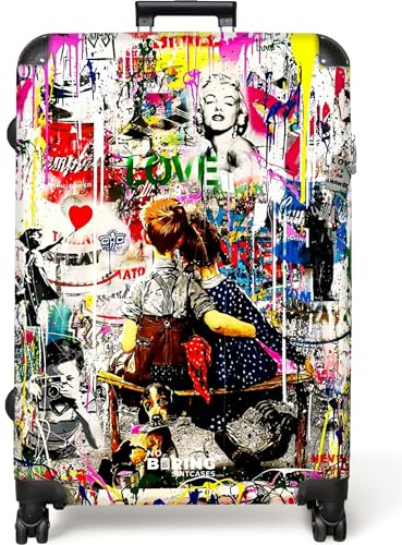 NoBoringSuitcases© Koffer XL Groß Reisekoffer mit Rollen Leicht Trolley | 77x51.5x28 cm - großer Hartschalenkoffer Rollkoffer L Größe Street Art - Junge und Mädchen