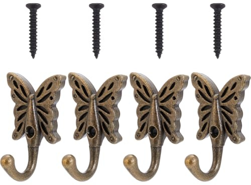 CREATCABIN 4 perchero con Forma de Mariposa 4 ganchos Decorativos para Toallas Ganchos de Pared de Metal Rústico Vintage para Colgar En la Pared para Abrigos Toallas Llaves Bolsos Bufandas 5.5 x 3.5cm
