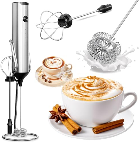 Viitech Espumador de leche de mano recargable con 2 batidores, 3 velocidades, batidor eléctrico de café de acero inoxidable, mini espumador de leche de mano para huevos de capuchino con leche