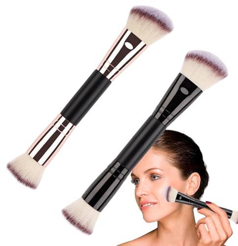 Brocha De Maquillaje Para Cosméticos, Brocha Para Base, Para Sombra De Ojos En Polvo De Doble Punta | De Contorno En Crema Para Base De Viaje Para Líquido, Polvo, Corrector Y Crema
