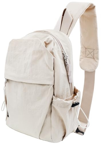 CHEESANHERR Bolso de Pecho, Mochila Cruzada, Bolsos Cruzados Hombres, Mochila Hombro Mujeres, Crossbody Sling Bag Bandolera Cruzada para Caminar Viajar Ciclismo Senderismo Deportes al Aire (Beige)