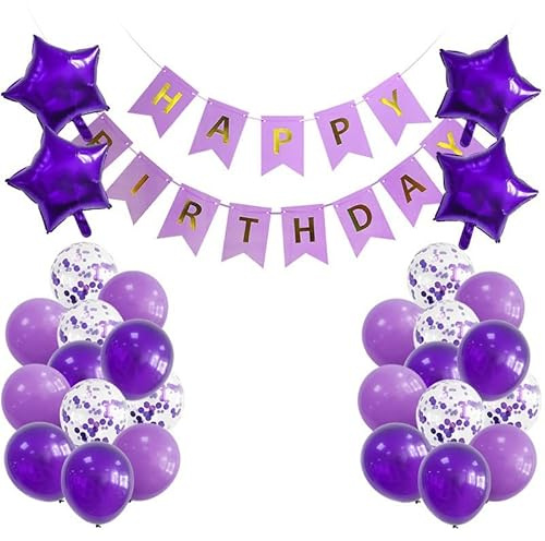 Purple birthday decorations, Purple Happy Birthday Banner for Women, RETWOT Lilac Banners Bunting Star Lavender Banner Balloons Butterfly Wedding Anniversary Party Decorations for Women