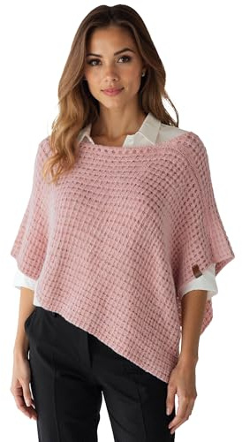 Vivisence Donna Poncho Maglia Morbida Taglio Asimmetrico Per Comfort E Stile, Rosa,Taglia Unica