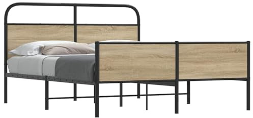 HaoChrymec Metallbett mit Kopfteil aus Stahl, Robust und Langlebig, polsterbett, doppelbett, Für Schlafzimmer, Räuchereiche, 180x200 cm