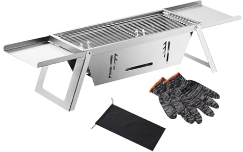 Griglia portatile a carbonella | Barbecue da campeggio in acciaio inox | Griglia da tavolo all'aperto per spiaggia, picnic, giardino, balcone, design compatto e leggero