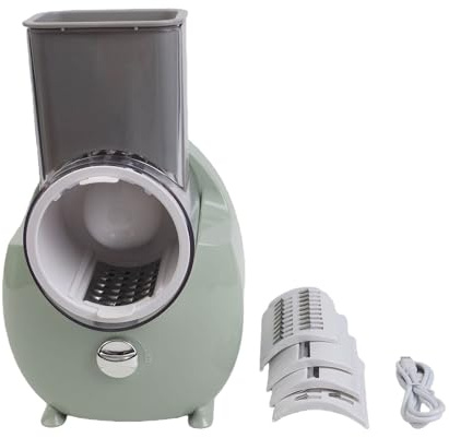 MoSundi Cortador de verduras giratorio eléctrico 3 en 1 con picador automático y rallador triturado, cuchillas intercambiables, funcionamiento con un solo botón, diseño compacto, blanco/verde