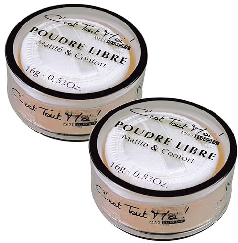 Poudre Libre Visage Matité & Confort - Anti-Brillance - Fixation Maquillage Longue Durée - 16 Gr Couleur Moyen, Lot de 2 unités