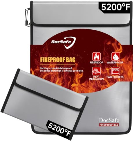 DocSafe 5200°F Feuerfest Dokumententasche-Set, Wasserdichte,2er-Pack,Grau | 8-lagige Hitzebeständig Geldtasche für A4 Dokumente,Bargeld & Wertsachen,Doppeltaschen für Home Office,Notfälle,39.4×29.2 cm
