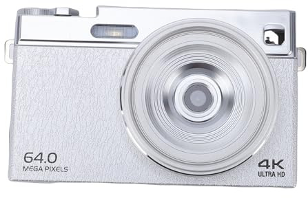 Akozon Cámara Digital 4K 64MP HD 16X Zoom Digital Cámara sin Espejo con Enfoque Automático y Pantalla Abatible de 2,88 Pulgadas Viaje (Silver)