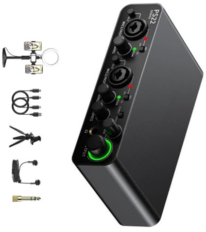 Zktfyshk Carte son USB portable 24 bits/192 kHz avec entrées XLRs TRS pour microphones, instruments et ordinateurs, carte son USB professionnelle pour voix