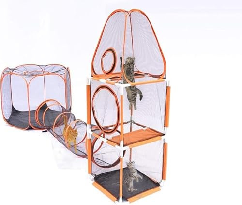 3 in 1 Katzenzelt 3-stöckiger Kletterturm mit Tunnel Haustierspielhaus Outdoor großes faltbares Katzengehege Welpenlaufgitter (Stile 6)