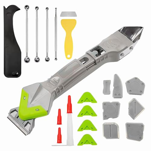 Caulking Tool Kit 15 PCS – Silicone Caulk Remover, Grout Scraper, Sealant Finishing Tool & Replaceable Smoothing Pads – DIY Tool Set for Bathroom, Kitchen, Window & Floor Boards