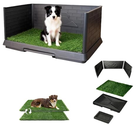 Toilette Per Cani,75 x 50 Cm Tre Pareti Laterali, Dotato Di 2 Pezzi Di Erba Artificiale Sostituibili, Toilette Per Cani Da Balcone, Adatto Per Interni Ed Esterni Per Piccoli, Grandi e Anziani