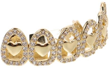 Amosfun Hip Hop Zahnschmuck aus Kupfer in Gold mit Sicherem Sitz und Bequemem Tragekomfort Stylischer Mundgrill für Party und Cosplay