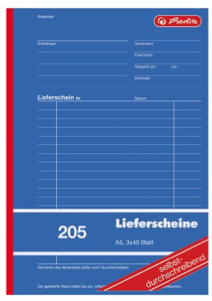 Herlitz 883546 Lieferschein-Buch A5 205 3x40 Blatt, selbstdurchschreibend (A5, 205)
