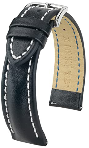 HIRSCH Herren Uhrenarmband Kalbsleder Modell Heavy Calf Größe Uhr 22 mm/Schließe 20 mm, Farbe Schwarz