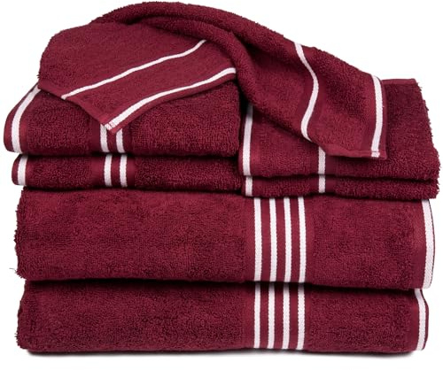 Lavish Home 8PC Bathroom Towels Set - 575GSM 100% Cotton Bathroom Essentials with 2 Bath Towels, 2 Hand Cloths, 2 Wash Cloths, and 2 Fingertip Fabric for Shower, Gym, Dorm and Spa (Burgundy)
