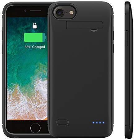 WELUV Battery Case for iPhone 6/6s/7/8/SE2/SE3 - 4000mAh Charging Case with Phone Stand - Ultra Slim Rechargeable Backup Charging Cover - Black - 4.7