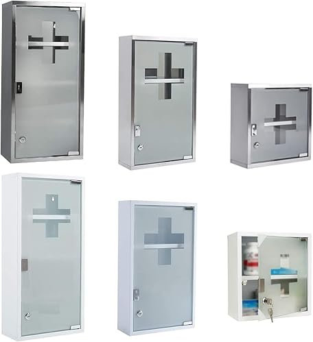 Zedelmaier Medizinschrank aus Edelstahl,Medikamenten Aufbewahrung,Medikamentenschrank 2 Fächer,Apothekerschrank,Badezimmerschrank,Hängend,Abschließbarer Medizinschrank,30 x 30 x 12 cm,Silber