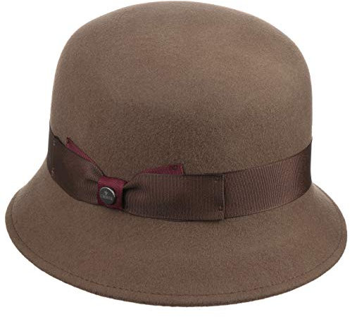 LIERYS Glockenhut Damen Made in Italy Filzhut 100% Wolle Handmade Ripsband Schleife Herbst Winter braun M (57-58 cm)