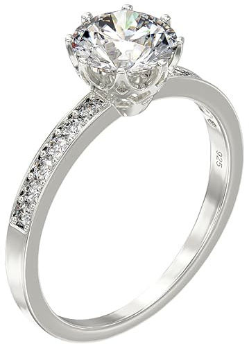 Aeon Solitaire förlovningsring - 925 sterlingsilver | Solitärset med 7 mm lysande vit kubisk zirkon | storlekar J - R | Infinity Ring, 5.5 UK, Sterlingsilver, Kubisk zirkonia Syntetisk diamant