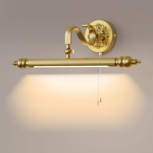 LANMOU LED Spiegellampe Badezimmer, Retro Spiegelleuchte Bad Einstellbar Antik Spiegellicht Metall Schminklicht Vintage Spiegelschrank Schminktisch Wandleuchte Warmweiß Licht 61cm