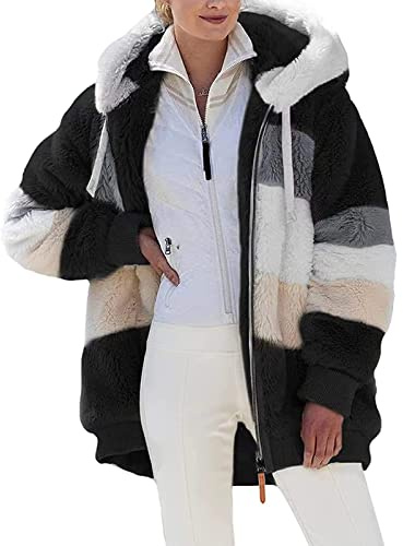 ABINGOO Manteaux Polaire Zippée pour Femme Mode en Peluche à Capuche Épaissir Blouson Chaud Hiver Décontractée Doux Ample Veste(Noir,S)