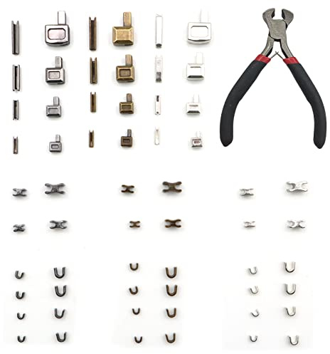 VEGCOO 24 Sets Aus Reißverschluss Reparatur Set Metall Slider Zipper Endstück Unten U-förmiger+1 Rote Schwarze Aufsatzzange für Code Reißverschluss Reparatur (60 Stück)