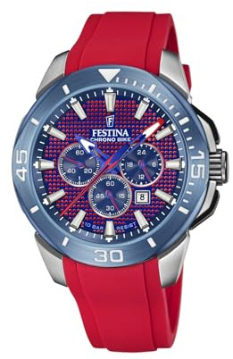 Festina Herrenuhr Analog aus Kautschuk Rot F20642/2 | Quarzwerk, Chronograph, Kalender, Widerstandsfähiges Mineralglas