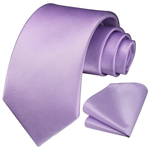Enlision Cravatta Viola Chiaro Uomo Elegante Cravatta Lilla e Fazzoletto da Taschino Tinta Unita Classico Set Cravatte e Pochette de Matrimonio Festa