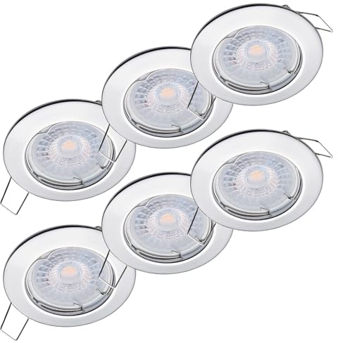 Oktaplex 6er Set Sedan LED Deckenspots 230V 3 Stufen dimmbar 2700K Warmweiß | 22mm Einbautiefe, Lochmaß 60mm, 4,8W, 380lm, 110° Deckenspot Sedan, Chrom flach
