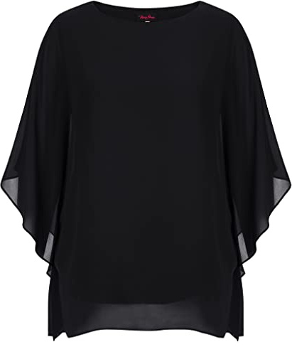 Hanna Nikole Chemisier en Mousseline de Soie à épaules dénudées pour Femme Grande Taille Tunique Ample Fluide Noir 50-52