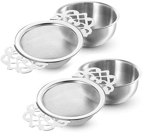 2Pcs Small Fine Mesh Tea Strainers Loose Tea Leaf Filter Stainless Steel Loose Tea Infusers Strainers Ultra Fine Mesh Tea Strainers with Lace Double Handles Suitable for Loose Tea Leaf Filter(Silver)
