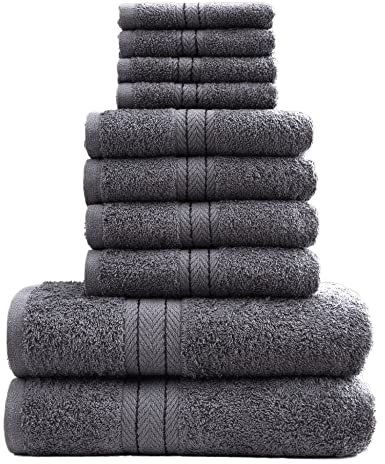 DARWEN STAR 10 Piece Towels Bale Set For Bathroom 4 x Face Cloth, 4 x Hand Towel Set, 2 x Bath Towel Set 100% Cotton Bales Sets (Grey)