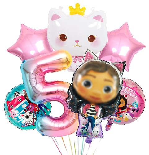 Geburtstag Luftballons Mädchen, Folienballon Rosa 5 Jahre, Luftballon Katze Party Dekoration, Geburtstagsdeko 5 Jahr
