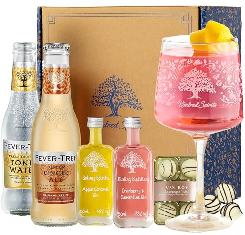 Luxury British Gin Hamper - 2 x Artisan Gin Minis plus 2 x Tonic Waters - Chocolates & an Engraved Glass