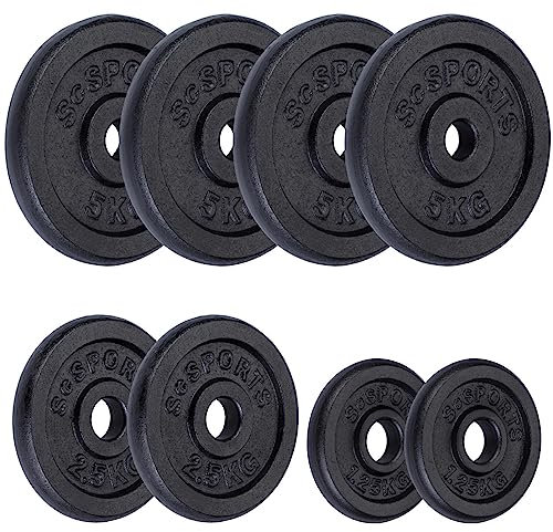 ScSPORTS® Hantelscheiben - Set, 9,5/15/17,5/25/27/27,5 kg, Ø 30/31 mm, Gusseisen, Schwarz - Gewichtsscheiben, Hantelscheiben-Set, Hantelgewichte, Fitness Scheiben (27.5 kg (4x5 + 2x2.5 + 2x1.25))