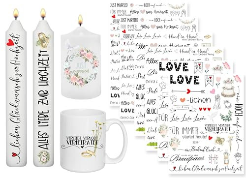 Sugeru 6 PCS Kerzentattoo für Hochzeit (200+ Muster) und Tischdekoration, Kerzenfolie, Wasserschiebefolie, Aufkleber Sticker (HochzeitⅡ)