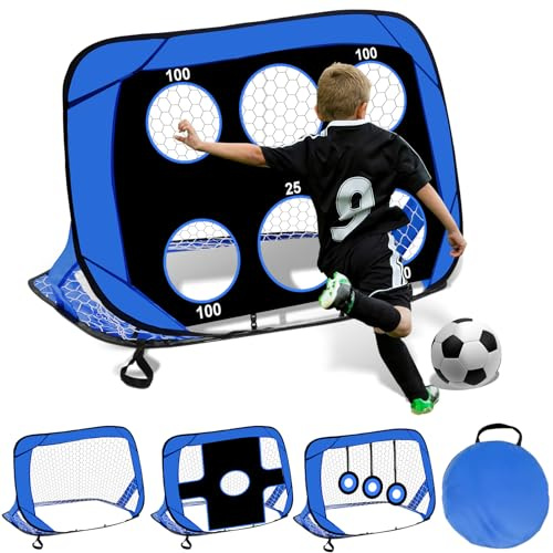 Suewidfay Fussballtore für Garten Kinder, Pop Up fußballtor Kinder mit Tragetasche 4 in 1 Tragbar Mini Fussballtor Fußballtraining in der Halle und im Freien für Jungen und Mädchen
