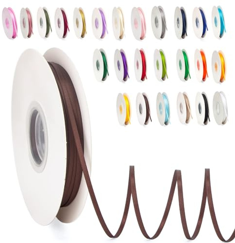 Satinband Braun 3mm, 91m Satinbänder Schleifenband Dekoband Doppelseitig Geschenkband Geschenkverpackung Bänder zum Luftballons Blume Handgefertigt Weihnachten Wide Satin Ribbon 0.3CM for Wedding Car