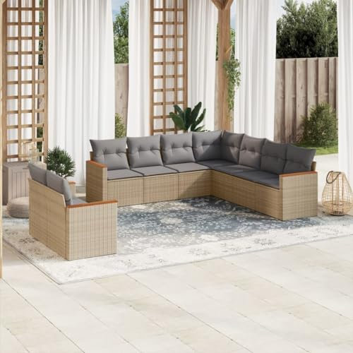 Rantry Gartenmöbel Set 9-TLG. Gartensofa Garten Sofagarnitur mit Kissen Sitzgruppe Gartenlounge Balkonmöbel Garten Loungesofa Ecksofa Gartenset für Balkon Terraza Beige Poly Rattan