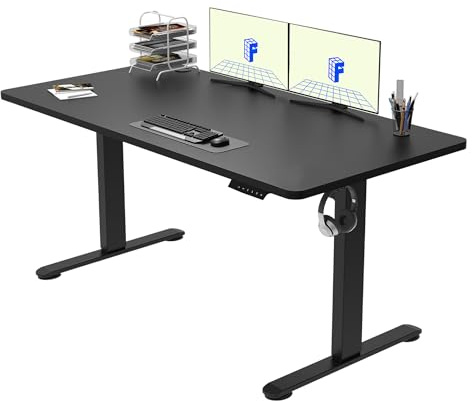 FLEXISPOT Standing Desk Electric Height Adjustable Sit Stand Up with Backpack Hook Memory Smart Panel for Home Office, 140 * 60cm Black